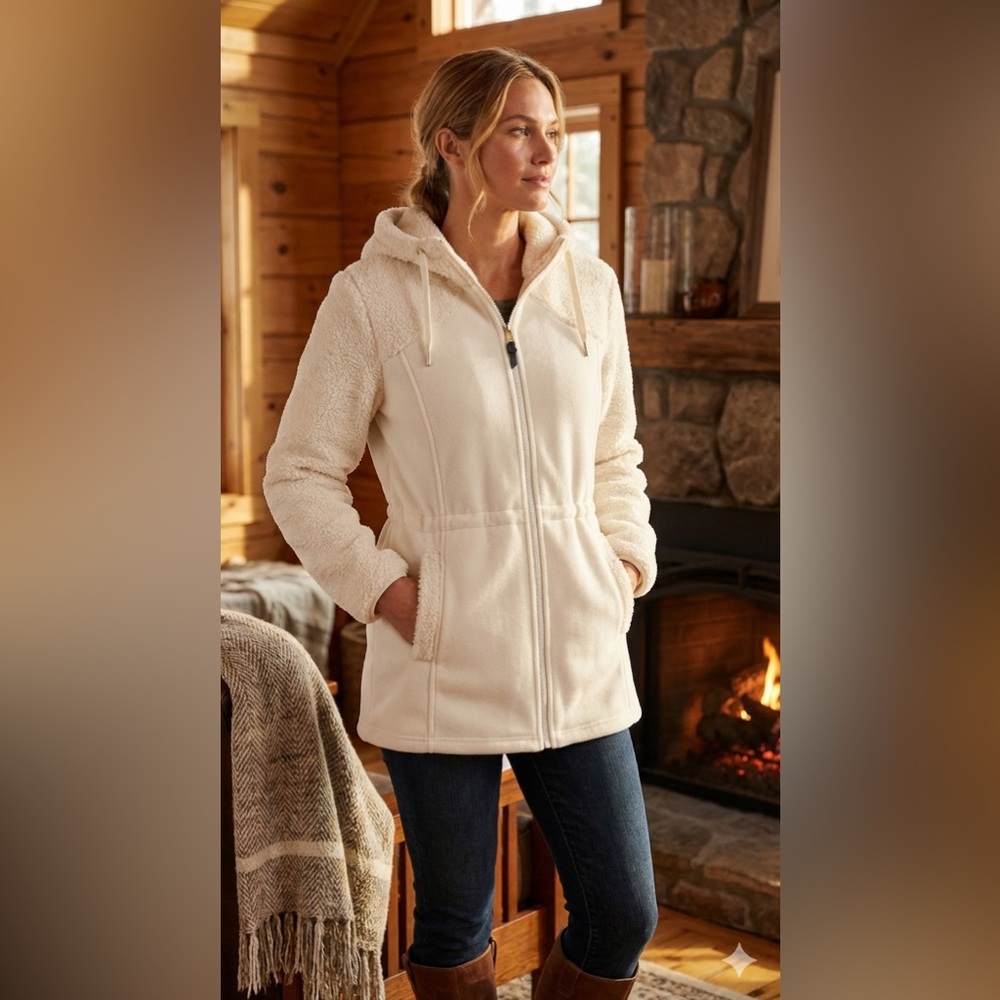 1 Madison Expedition bonded fleece Teddy hooded Full zip jacket cream